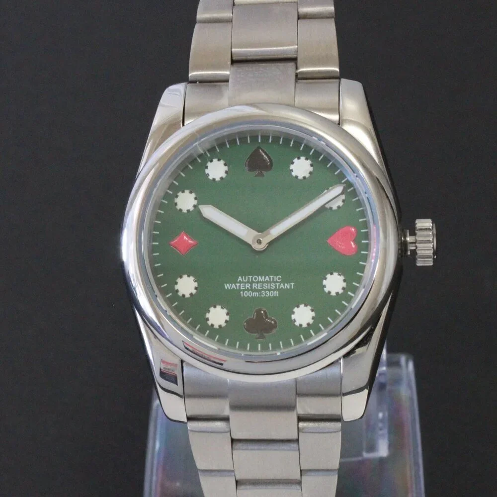 Men's Riverboat Gambler Automatic Mod Watch Green Dial Silver Tone Hands 36mm